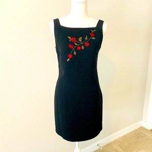 Embroidered Black Sleeveless Dress